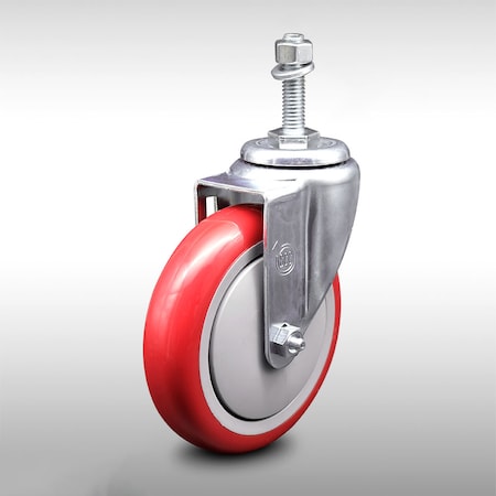 Service Caster 5 Inch SS Red Polyurethane Wheel Swivel 3/8 Inch Threaded Stem Caster SCC SCC-SSTS20S514-PPUB-RED-381615